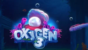 Pemandangan bawah air futuristik dalam slot Oxygen 3 dengan elemen reruntuhan dan kehidupan laut.