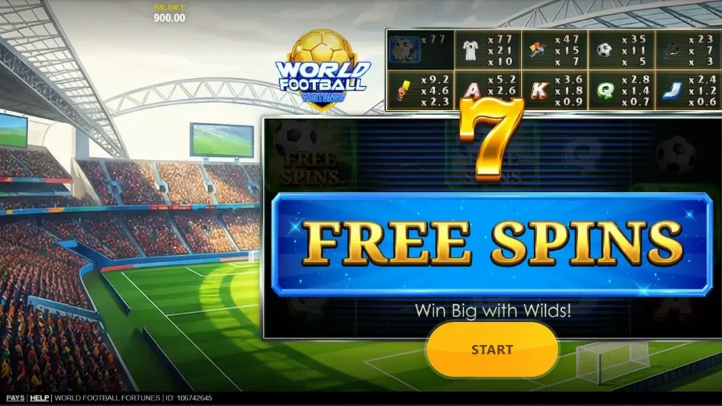 Tampilan layar permainan slot World Football Fortunes pada perangkat seluler